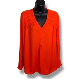 Small DR2 Red Orange Blouse Long Sleeve Vneck Top Vibrant